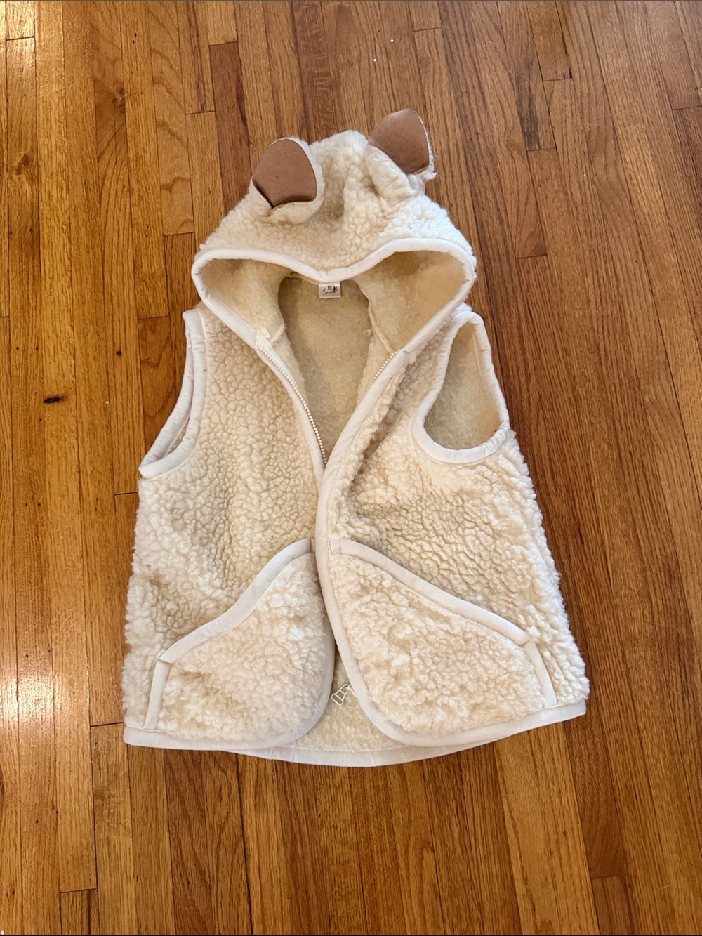 Cream real wool Sherpa Hooded Kids Vest with Ear Details